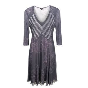 Komarov Gray Purple Midi Dress Sheer Floral Printed Crinkle Slip Size Large